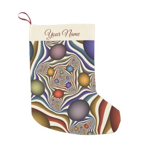 Flying Colorful Modern Abstract Fractal Art Name Small Christmas Stocking