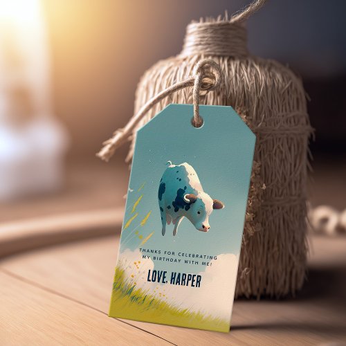 Flying Cow Birthday Party Favor Gift Tags Boy Blue