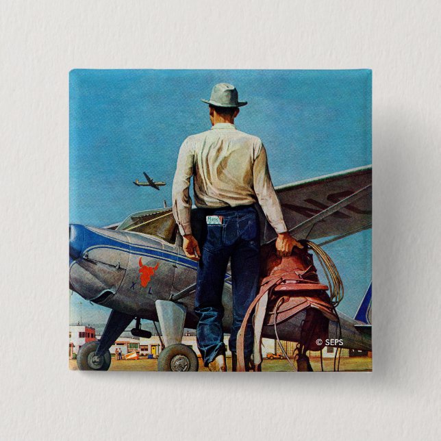Flying Cowboy by Mead Schaeffer Button (Front)