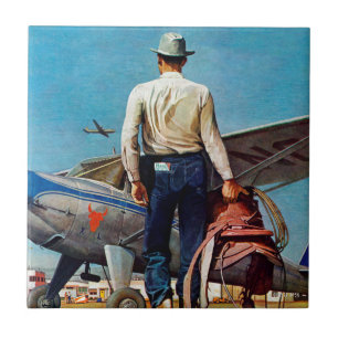 Flying Cowboy by Mead Schaeffer Ceramic Tile