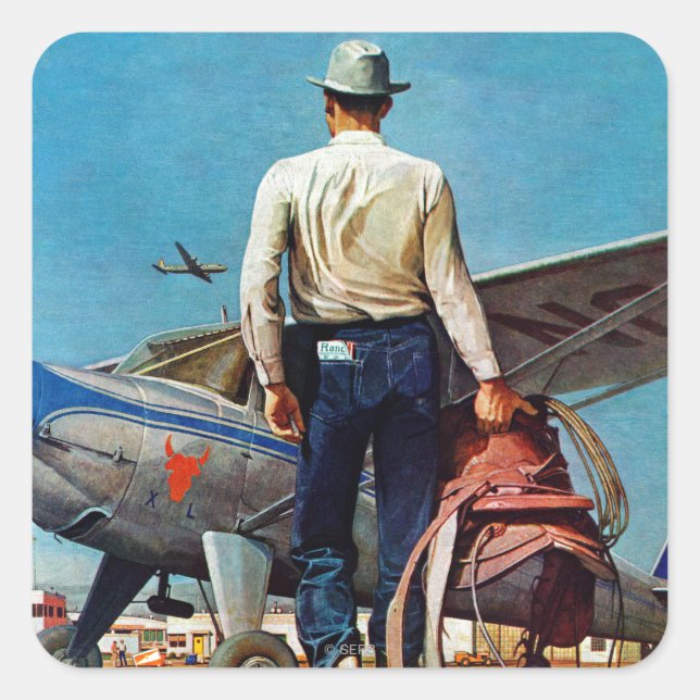 Flying Cowboy by Mead Schaeffer Square Sticker (Front)