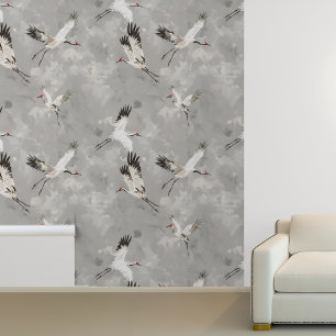 Flying Crane Bird Grey Wallpaper