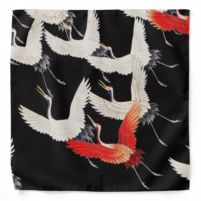 Flying Cranes: Japanese Bird Kimono Art Bandana (Front)