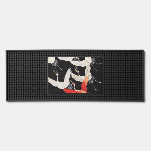 Flying Cranes: Japanese Bird Kimono Art Bar Mat (Front)