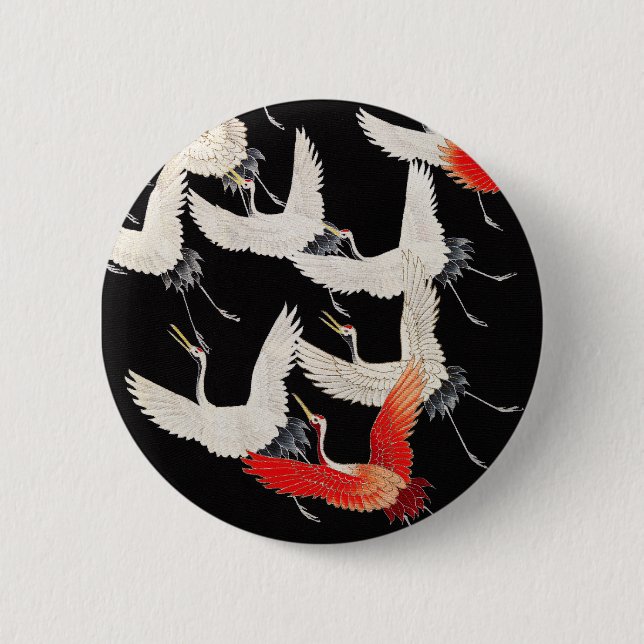 Flying Cranes: Japanese Bird Kimono Art Button (Front)