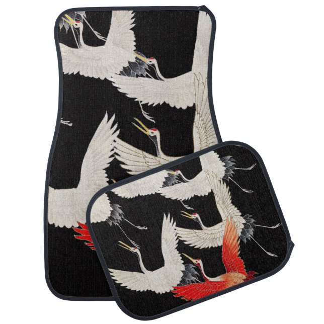 Flying Cranes: Japanese Bird Kimono Art Car Floor Mat (Set)