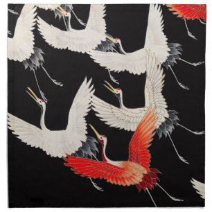 Flying Cranes: Japanese Bird Kimono Art Cloth Napkin