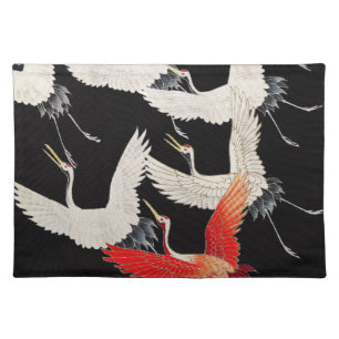 Flying Cranes: Japanese Bird Kimono Art Cloth Placemat