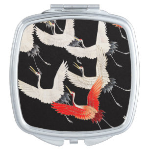 Flying Cranes: Japanese Bird Kimono Art Compact Mirror