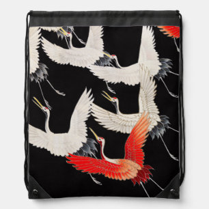 Flying Cranes: Japanese Bird Kimono Art Drawstring Bag