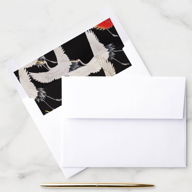 Flying Cranes: Japanese Bird Kimono Art Envelope Liner (Desk)