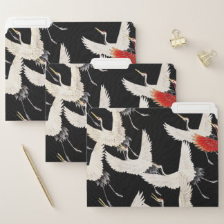Flying Cranes Japanese Bird Kimono Art File Folder