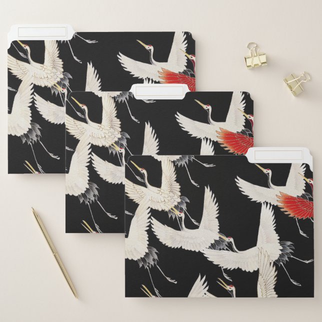 Flying Cranes Japanese Bird Kimono Art File Folder (Set)