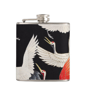 Flying Cranes: Japanese Bird Kimono Art Flask