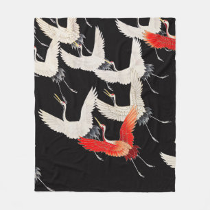 Flying Cranes: Japanese Bird Kimono Art Fleece Blanket