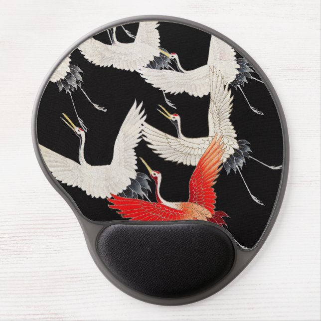 Flying Cranes: Japanese Bird Kimono Art Gel Mouse Pad (Front)