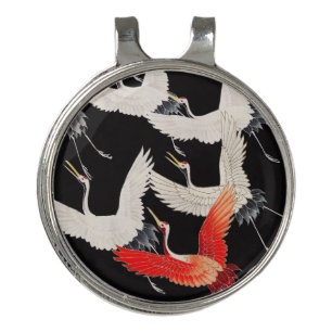 Flying Cranes: Japanese Bird Kimono Art Golf Hat Clip