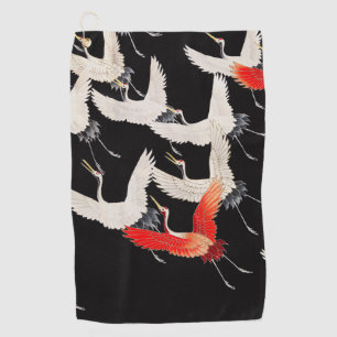 Flying Cranes: Japanese Bird Kimono Art Golf Towel
