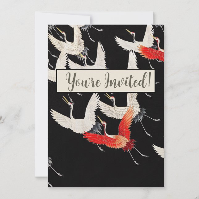 Flying Cranes: Japanese Bird Kimono Art Invitation (Front)