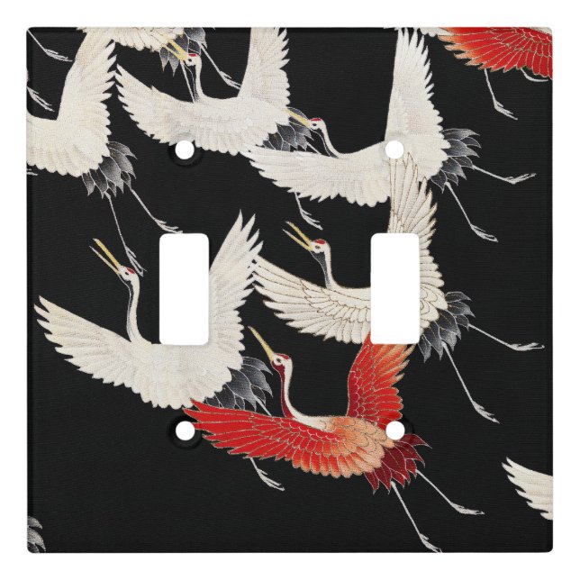 Flying Cranes Japanese Bird Kimono Art Light Switch Cover (Front)
