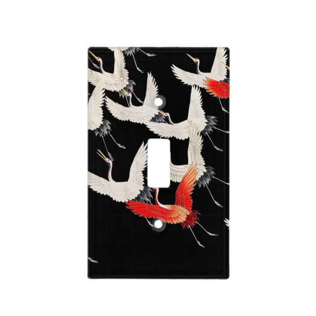 Flying Cranes: Japanese Bird Kimono Art Light Switch Cover (Front)