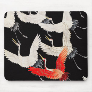 Flying Cranes: Japanese Bird Kimono Art Mouse Pad