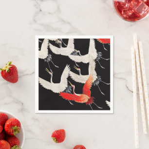 Flying Cranes: Japanese Bird Kimono Art Napkins