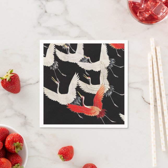 Flying Cranes: Japanese Bird Kimono Art Napkins (Insitu)