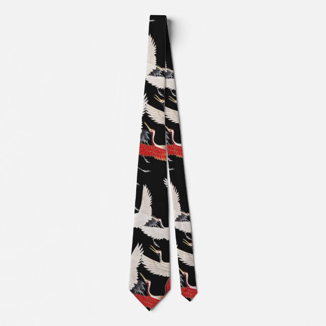 Flying Cranes Japanese Bird Kimono Art Neck Tie (Front)