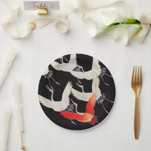 Flying Cranes: Japanese Bird Kimono Art Paper Plates