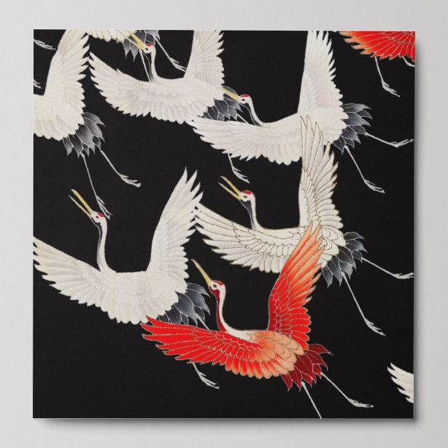 Flying Cranes: Japanese Bird Kimono Art Peel And Stick Photo Tile (Front Set)
