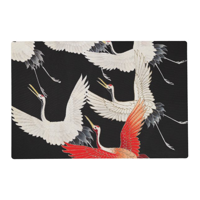 Flying Cranes: Japanese Bird Kimono Art Placemat (Front)