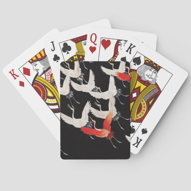 Flying Cranes: Japanese Bird Kimono Art Poker Cards (Back)