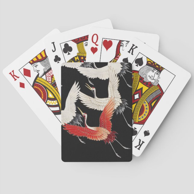 Flying Cranes Japanese Bird Kimono Art Poker Cards (Back)