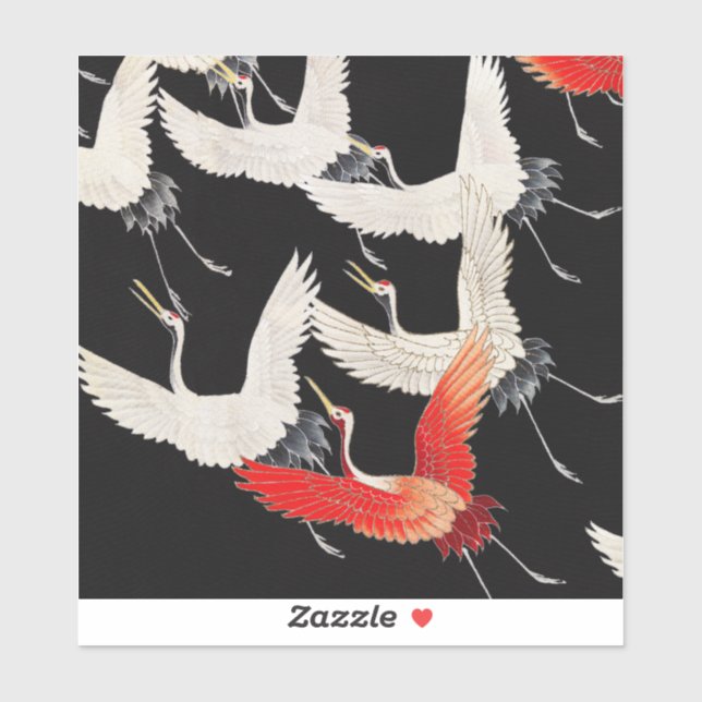 Flying Cranes: Japanese Bird Kimono Art Sticker (Sheet)