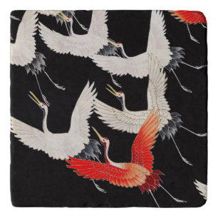 Flying Cranes: Japanese Bird Kimono Art Trivet
