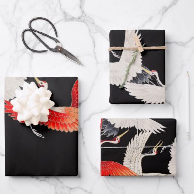 Flying Cranes: Japanese Bird Kimono Art Wrapping Paper Sheets