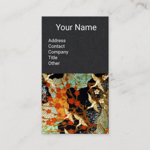 FLYING CRANES SPRING FLOWERS  Floral Black Paper Business Card