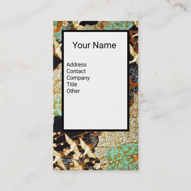 FLYING CRANES, SPRING FLOWERS  Floral Monogram Business Card (Front)