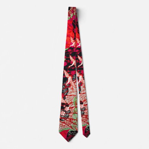 FLYING CRANES SPRING FLOWERS Japanese Red Floral Neck Tie