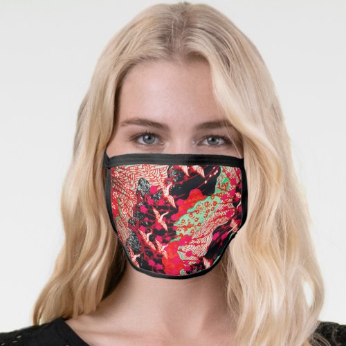 FLYING CRANESSPRING FLOWERS  Red Japanese Floral Face Mask