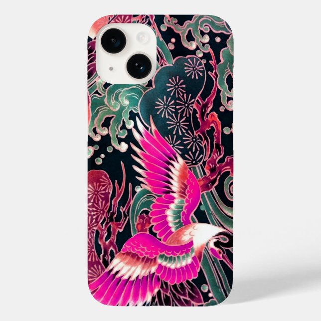 FLYING CRANES,WAVES,FLOWERS Pink Japanese Floral Case-Mate iPhone Case (Back)