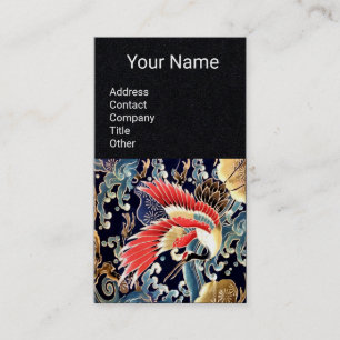 FLYING CRANES,WAVES, SPRING FLOWERS Floral Black Business Card