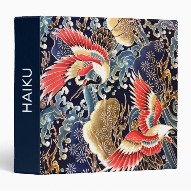 FLYING CRANES WAVES,SPRING FLOWERS Japanese Floral 3 Ring Binder (Front/Spine)