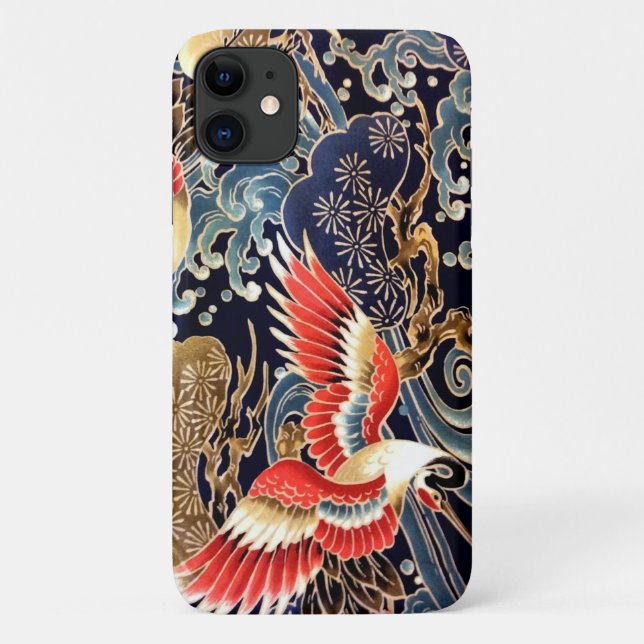 FLYING CRANES,WAVES,SPRING FLOWERS Japanese Floral Case-Mate iPhone Case (Back)