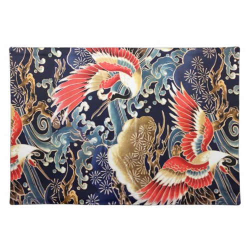 FLYING CRANES WAVESSPRING FLOWERS Japanese Floral Cloth Placemat