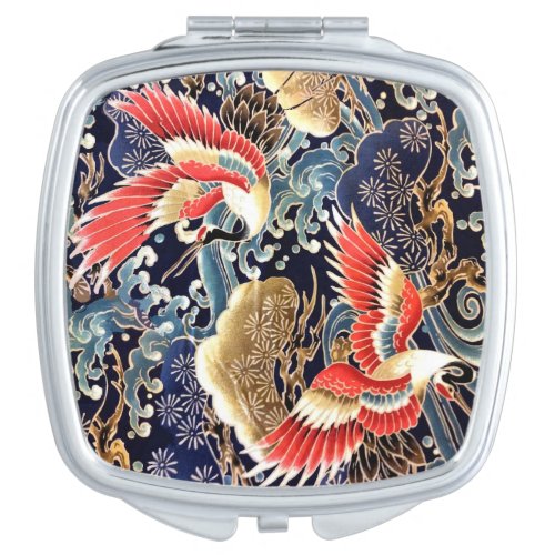 FLYING CRANESWAVESSPRING FLOWERS Japanese Floral Compact Mirror