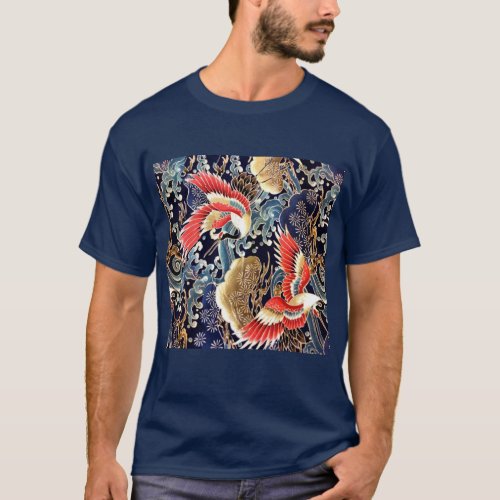 FLYING CRANESWAVESSPRING FLOWERS Japanese Floral T_Shirt