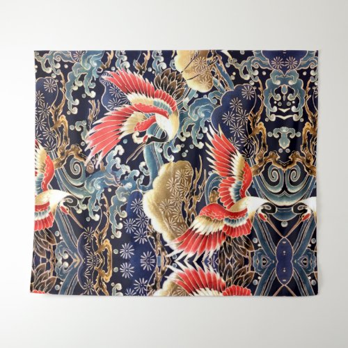 FLYING CRANESWAVESSPRING FLOWERS Japanese Floral Tapestry