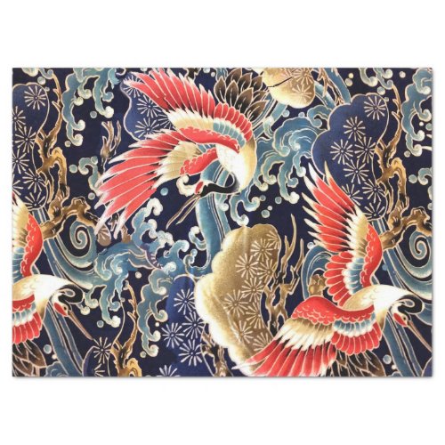 FLYING CRANES WAVESSPRING FLOWERS Japanese Floral Tissue Paper